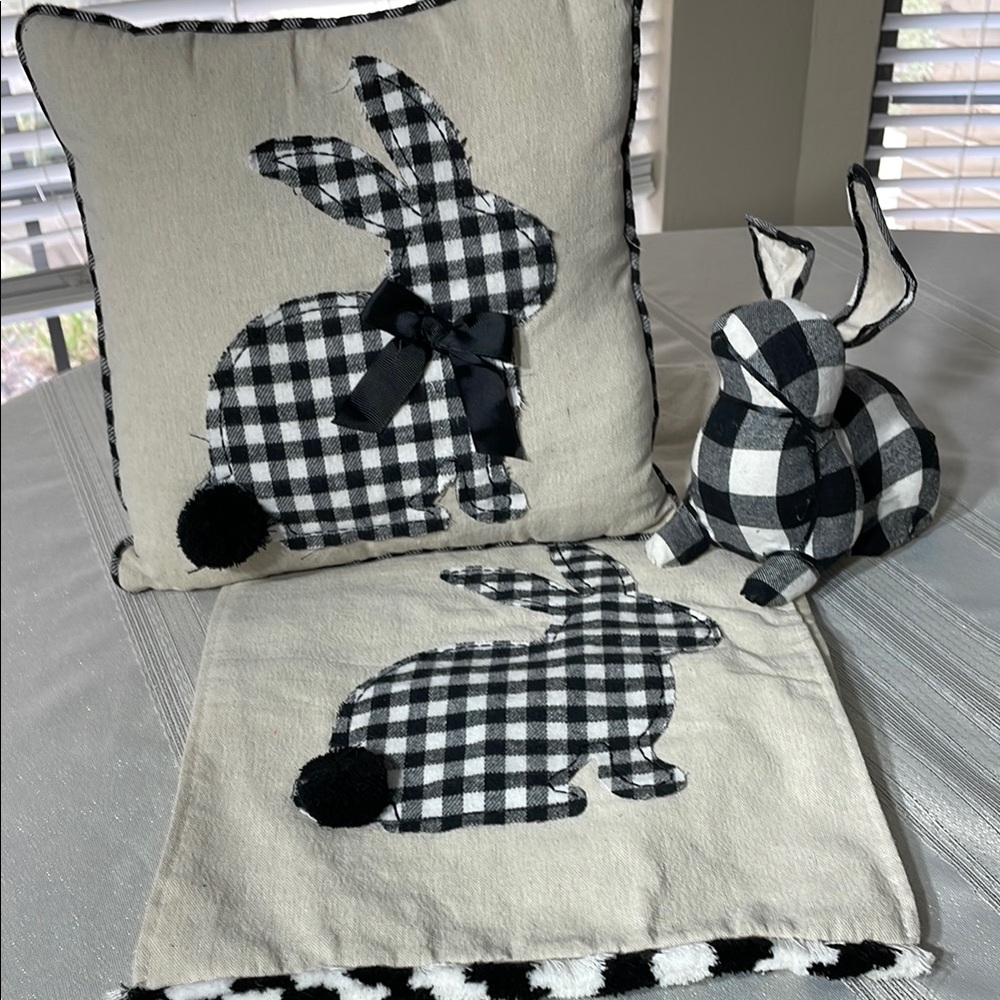 Black and White Gingham Bunny Decor Set